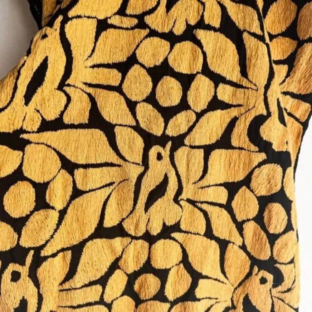 Vintage Fully Embroidered Black Mustard Green Summer Boho Top S - Picture 3 of 5